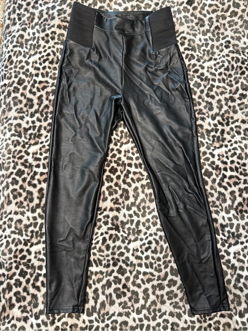 a new day Black Faux Leather Leggings with High Ribbed Waistband